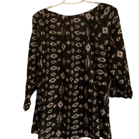 Faded Glory Black & White Boho Print Peasant Blouse Size XL - Picture 4 of 5